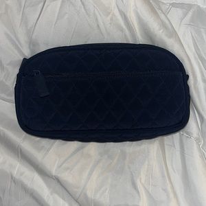 VERA BRADLEY Navy Blue Logo ZIP Quilted Jewelry Makeup Travel Bag NEW